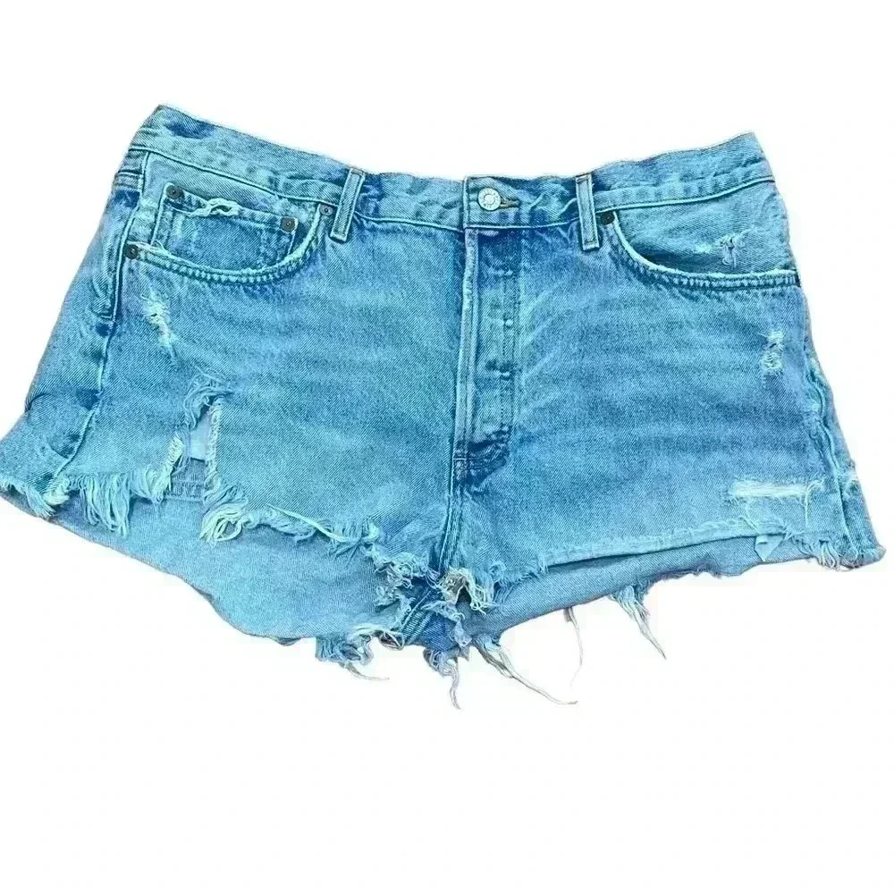 AGOLDE Parker Blue distressed shorts 32 Intentional distressing button fly